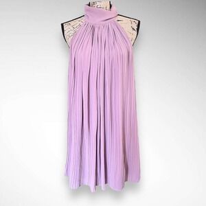 NAKED ZEBRA Mauve Micro Pleated Mock Neck Halter Style Dress Medium |‎ EUC